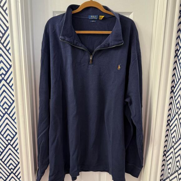 Polo Ralph Lauren Sweater Mens 4XB 4XL Quarter Zip Black Estate Rib Top Pullover - Picture 1 of 3